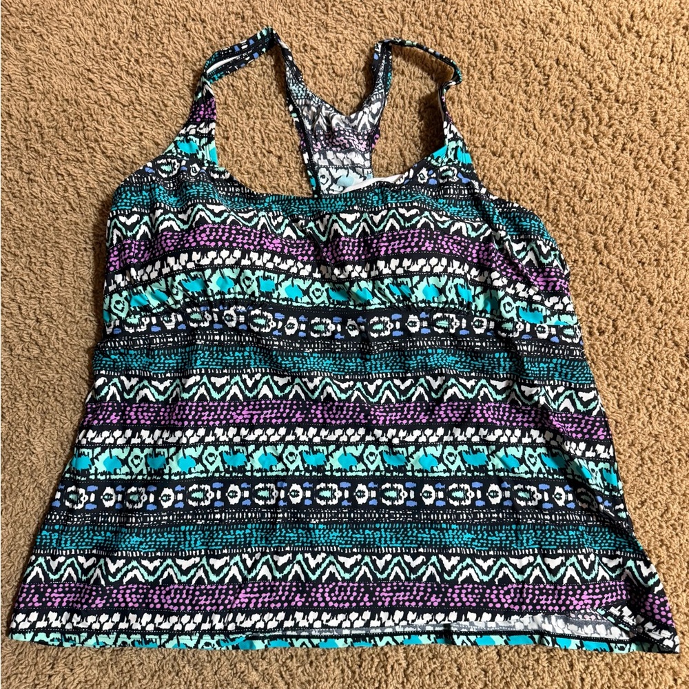 Women's Multicolor Patterned Plus Size Swim Top